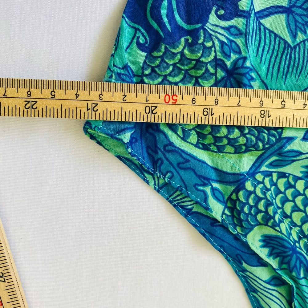 Rainbow Teal & Aqua Floral Mini Dress - Abstract Print - Size L - Picture 9 of 10